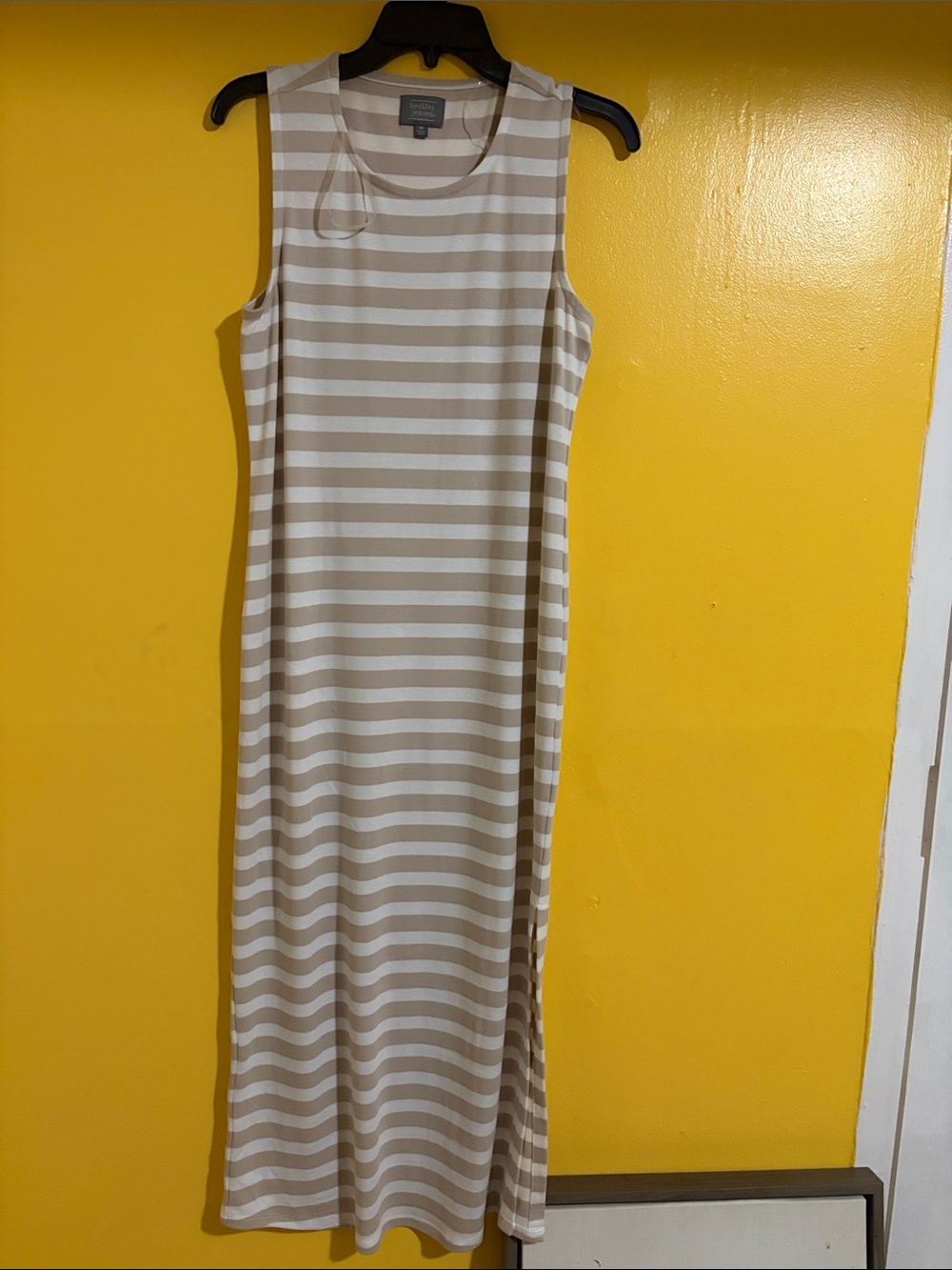 Sleeveless Striped Maxi Dress in Beige and White